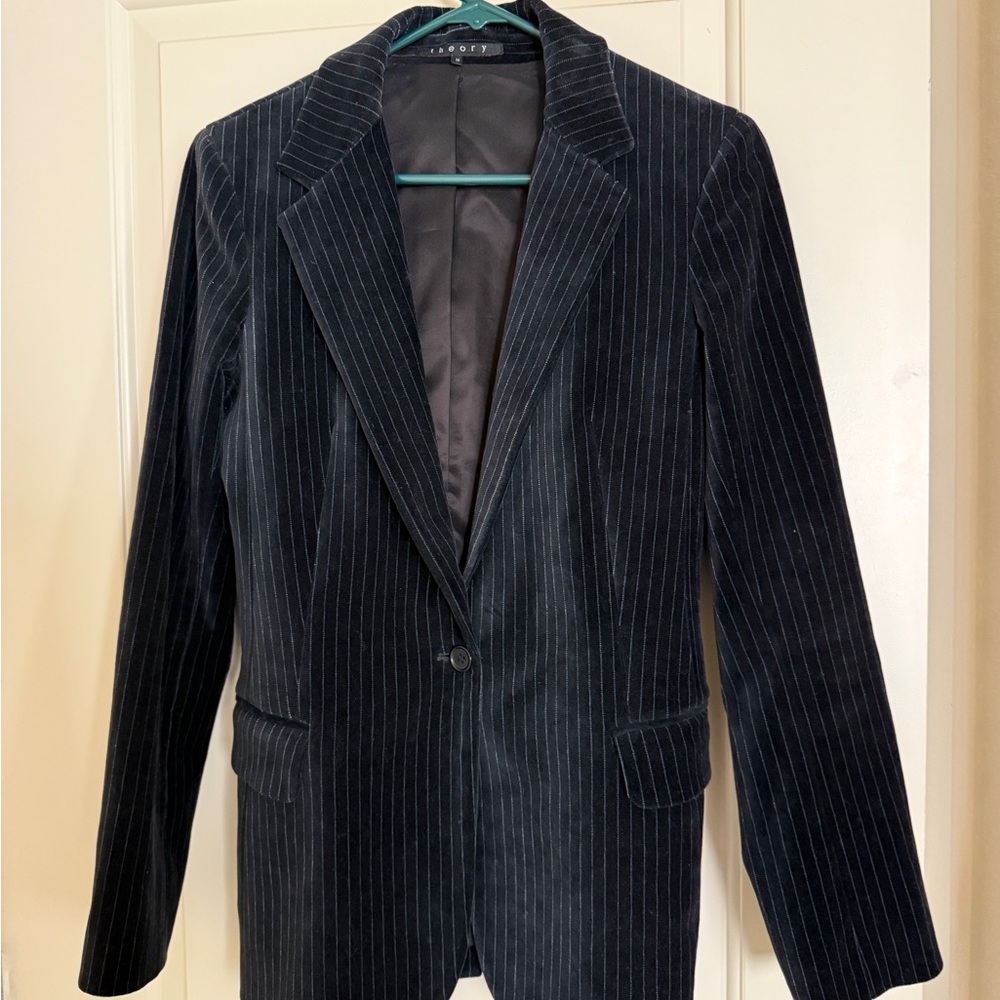 Theory Black Pinstripe Blazer